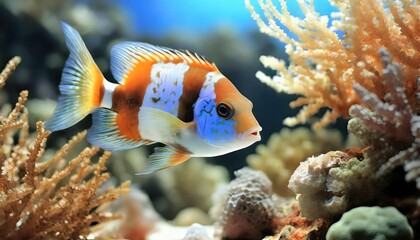 Naklejka na ściany i meble Colorful Clownfish Swimming in Coral Reef Aquarium