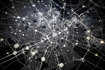 Illuminated Network Grid on Dark Background