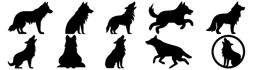 Wolf  silhouette set vector design big pack of illustration and icon