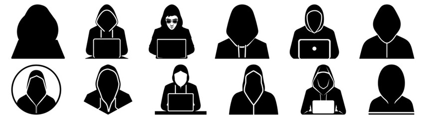 Hacker cyber security silhouette set vector design big pack of illustration and icon © Catnip