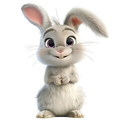 Funny, cute rabbit character on white background, Easter bunny.	