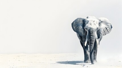 Majestic Elephant in White Desert Strength, Solitude, and Contrast