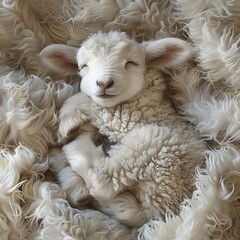 Sleeping Baby Lamb in Cozy White Wool Blanket Symbolizing Innocence and Comfort