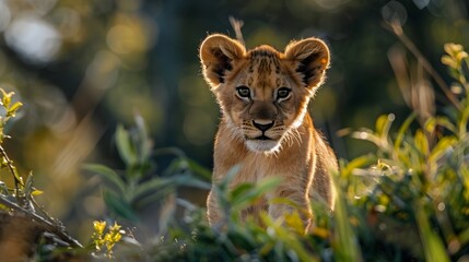 Curious Lion Cub in Morning Light A Dreamy African Wildlife Masterpiece