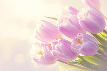 Fototapeta premium A delicate bouquet of Tulips in close-up. Spring flowers. illustration, design, drawing, postcard