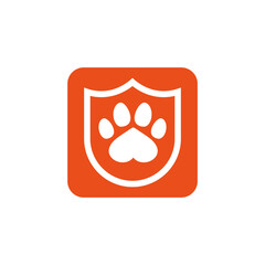 Shield with a paw print inside. Vector illustration.