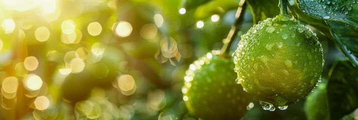 Cluster of Limes Hanging From Tree - obrazy, fototapety, plakaty
