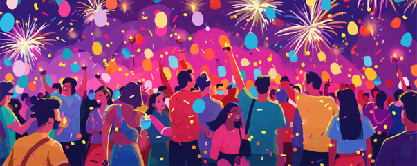 Crowd of people in Diwali festival with colorful fireworks background