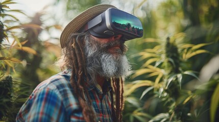 A rasta man with a long beard and dreadlocks wearing virtual reality glasses, AI