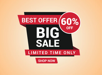 Big sale banner template design, Best Offer. Up to 60% off, vector illustration.