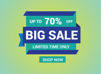 Big sale banner template design, Limited time. Up to 70% off, vector illustration.