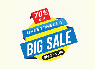 Big sale banner template design, Limited time. Up to 70% off, vector illustration.