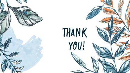 Thank you inscription on white background with leaves