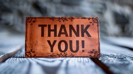 Wooden sign with Thank you inscription on wooden floor