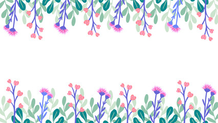 Delecate Floral border.  Spring botanical horizontal vector banner.
