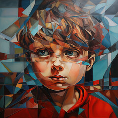 Fragmented reality in a young boy's portrait