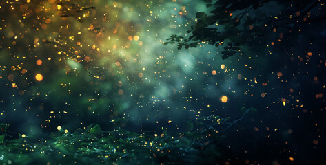 background with stars, Firefly Night Dance A symphony of flashing lights illuminates the night sky as fireflies blink in unison, creating a magical and mesmerizing spectacle  photography - obrazy, fototapety, plakaty