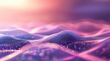 Abstract Digital Waves in Pink and Purple Tones.