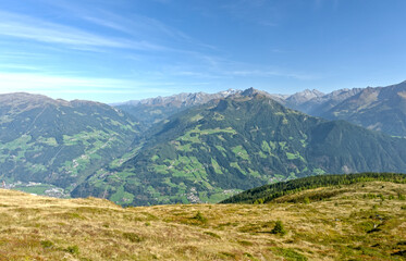 Panoramic view on the Austrian Alps on a beautiful day