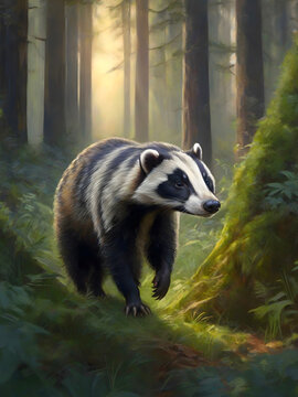 Badger Roaming Thru The Forest