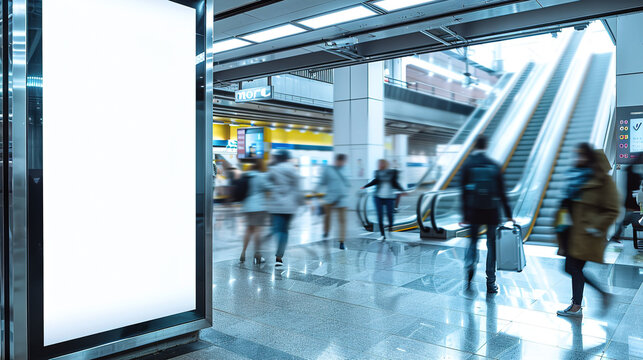 A white mockup of an advertising stand in a Shopping center