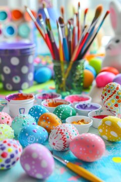 Creative Easter Fun: A Kid-Friendly Crafting Table Decked Out with Easter-Themed Supplies