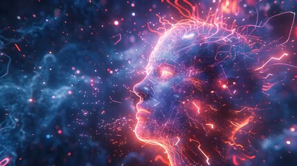 Obraz premium Digital Enlightenment Surreal Illustration of AI-Powered Knowledge Creation Through Luminescent Neural Mappings