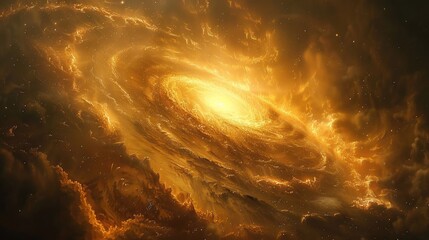 Radiant Golden Spiral Galaxy Illuminating the Cosmos.
