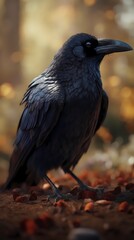 raven bird animal outdoor scene ultra-detailed macro photography picture poster background