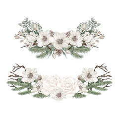 Wreath of flowers and coniferous branches