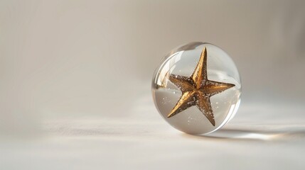 Enchanting scene of a lone star nestled in a glass orb against white.