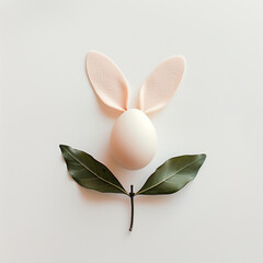 Easter egg with bunny ears. Flat lay. Minimal concept.