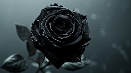 Enigmatic black rose displayed on a transparent backdrop, symbolizing mystery and intrigue with its dark beauty.