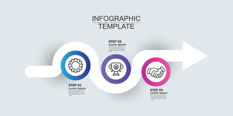 Vector infographic arrow template with 3 steps. Business growth concept