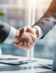 Handshake - Business Deal - Office Workers offering Handshake to Seal a Contract or Business Deal - Meeting new Coworkers