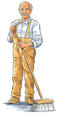 Vintage Man Cleaner watercolour illustration
