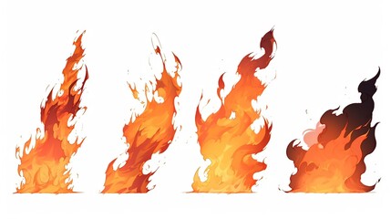 A set of variant burning fires of flames on a solid background, Generative ai.