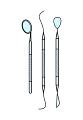 Dentist tools icons doodle. Vector illustration of elements of dentistry for the treatment and care of teeth.
