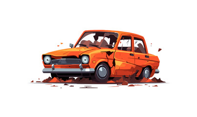 crashed destroyed generic car vector flat isolated illustration