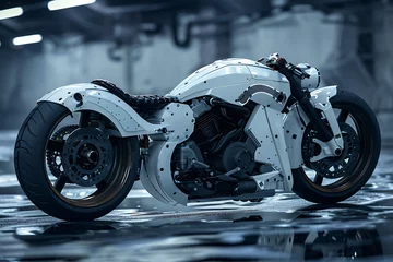 Photo sur Plexiglas Moto a white motorcycle in a room