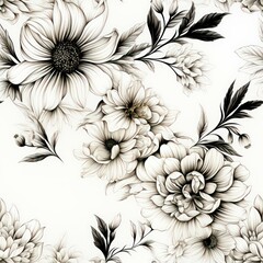 Seamless beautiful decorative beige and white flowers pattern background