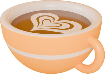 잔에 담긴 하트모양의 커피라떼, 3d 렌더링 이미지