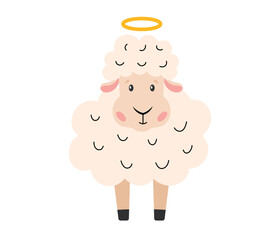 White lamb. Easter Cute sheep. Religious christian symbol. Vector illustration in flat hand drawn style 