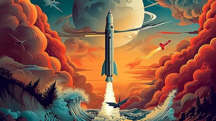 Epic Rocket Launch into Space - obrazy, fototapety, plakaty