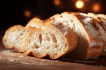 bread baguette with crispy crust closeup, macro