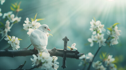 White Dove and Pure White Blossoms, Symbolizing Purity and Grace