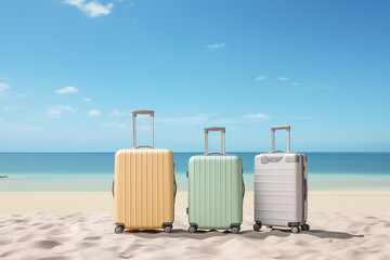 Three modern different suitcases for a sunny day at sea on vacation