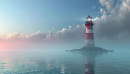 Intriguing lighthouse beams vivid stories and fairytales across a vast ocean - guiding the imaginative minds to distant shores of wonder - wide format - obrazy, fototapety, plakaty