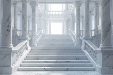 a white staircase with columns
