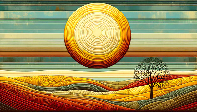 landscape with a large textured sun